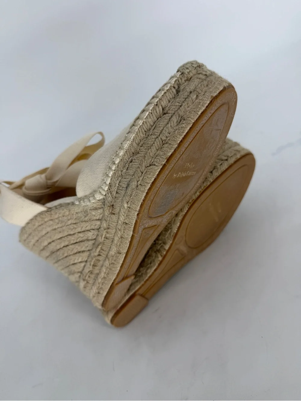 Ralph Lauren Canvas Ankle Wrap Wedge Espadrille Size 8 New w/o Box